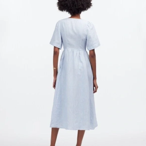 Madewell Cassie Button Front Linen Striped Midi Dress - Picture 7 of 7